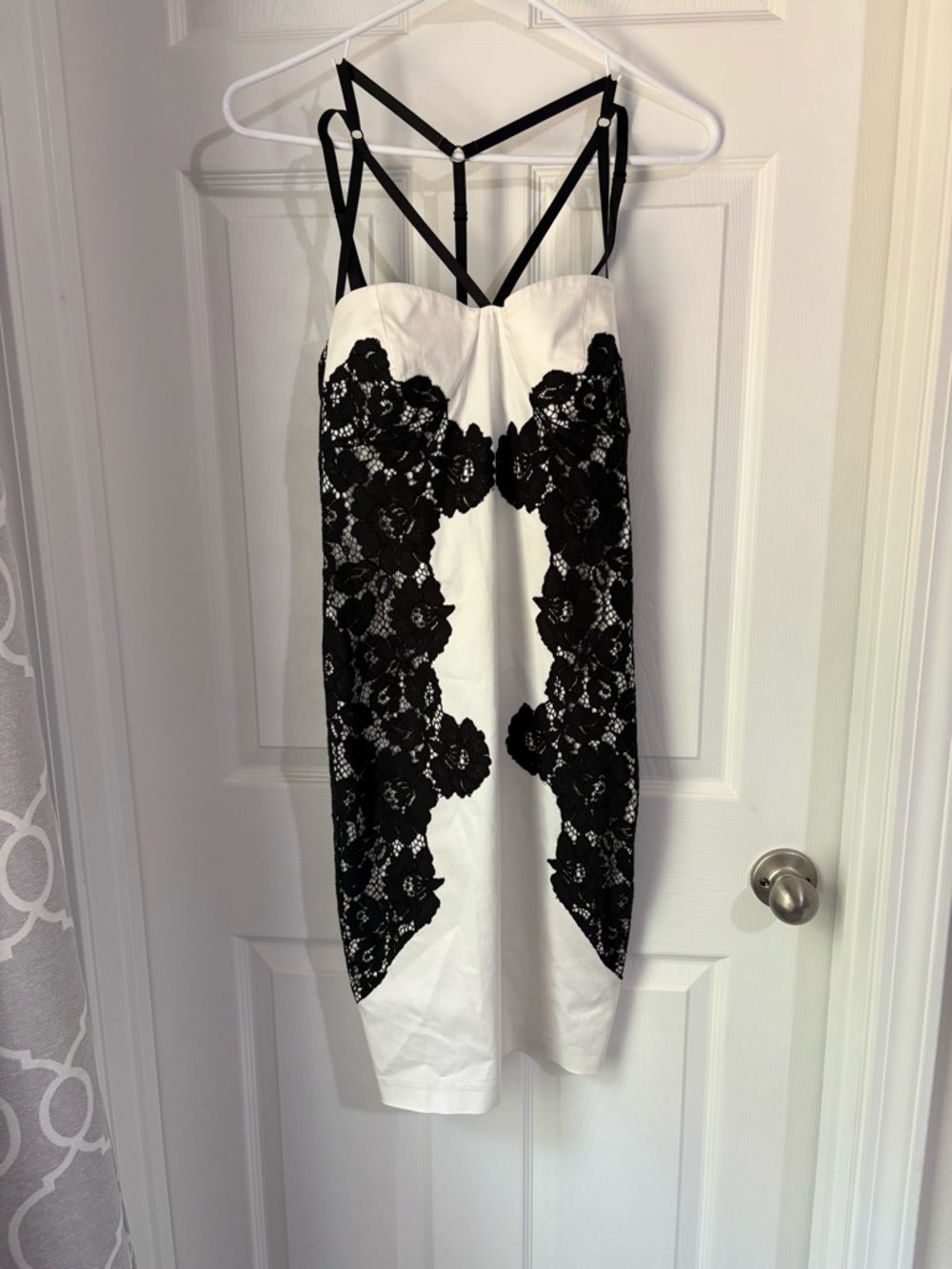 Marciano Black and White Lace-Accent Midi Dress